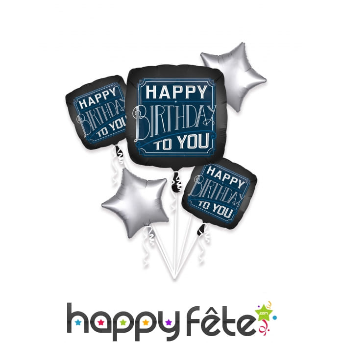5 ballons Happy Birthday to you carré et étoile
