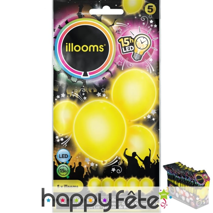 5 ballons jaunes lumineux