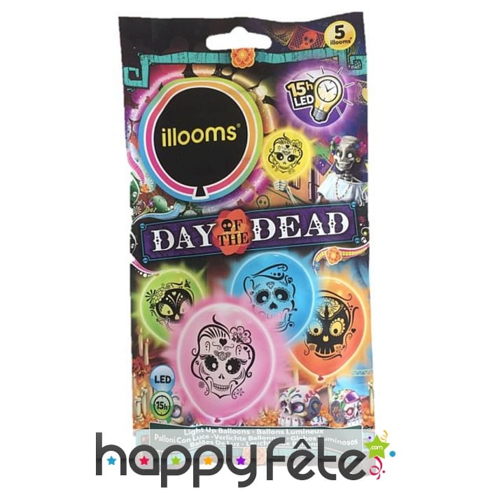 5 Ballons LED jour des morts, Illooms