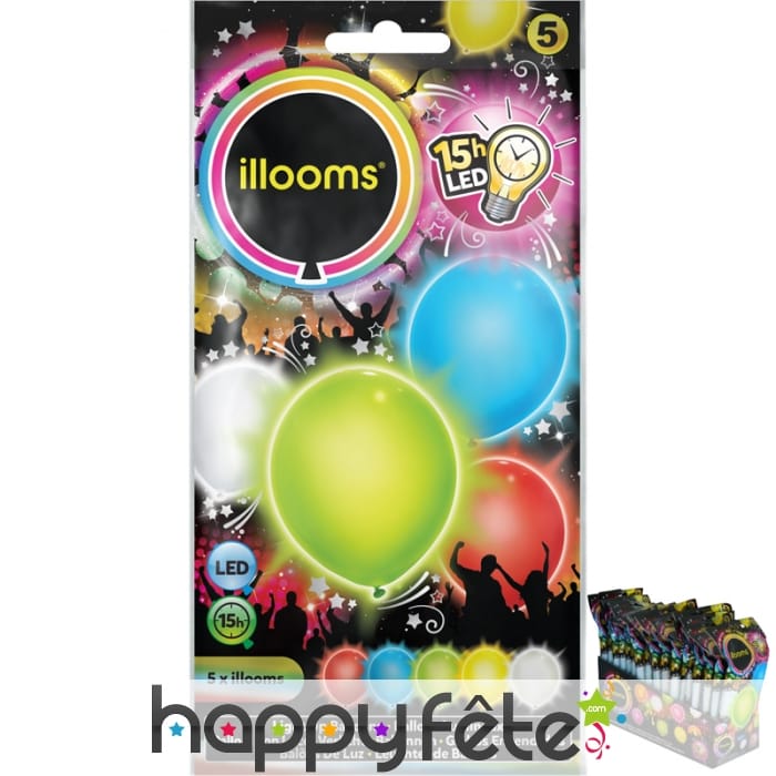 5 ballons lumineux multicolores