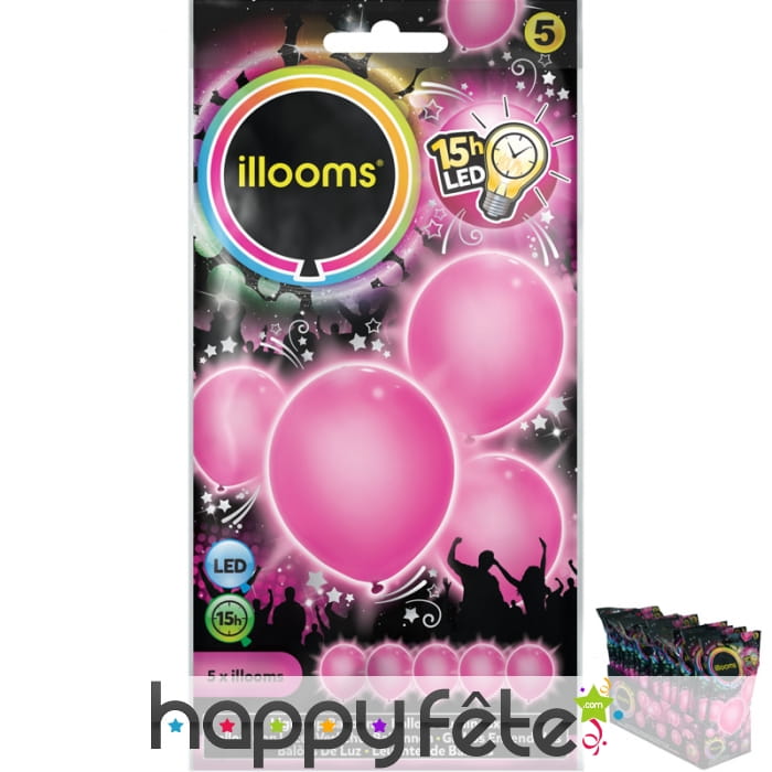 5 ballons lumineux rose
