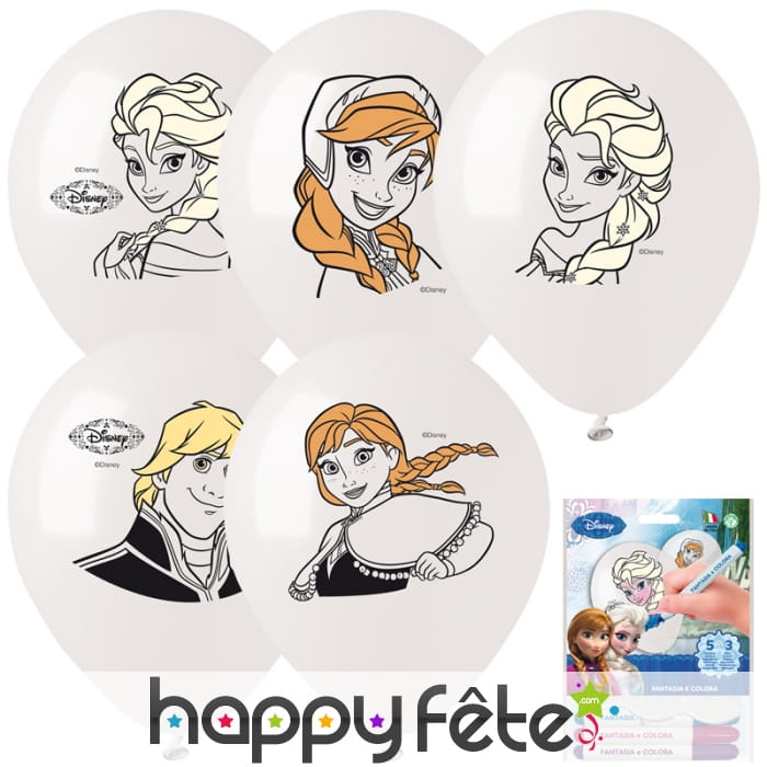5 ballons reine des neiges à colorier