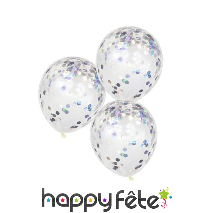 5 Ballons transparents avec confettis irisés