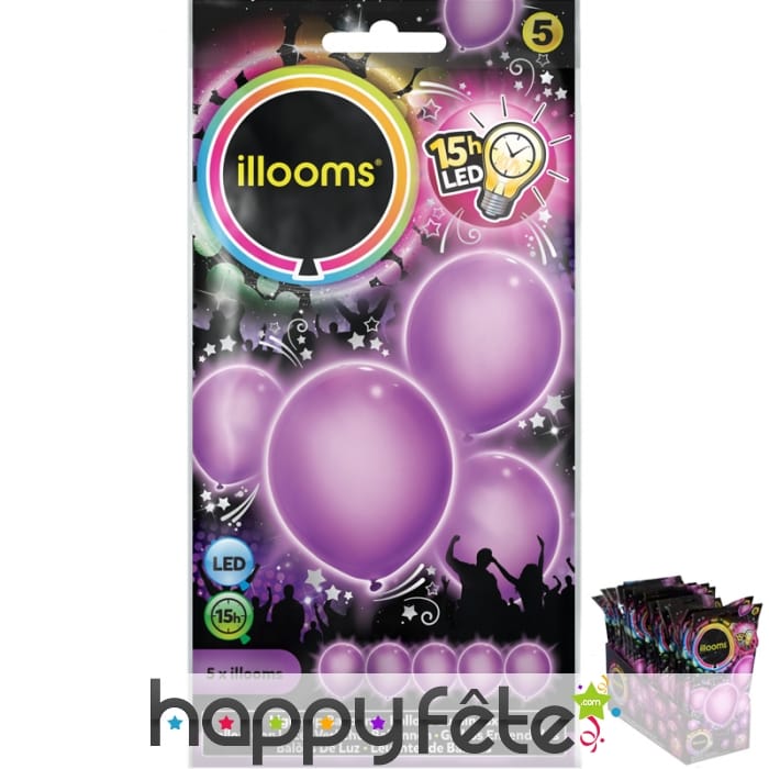 5 ballons violets lumineux