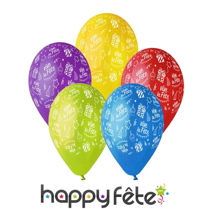 5 Ballons vive la fête de 30cm de diamètre