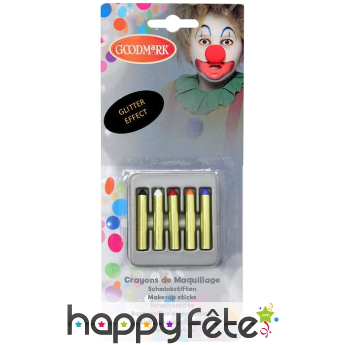 5 crayons gras de maquillage à paillettes