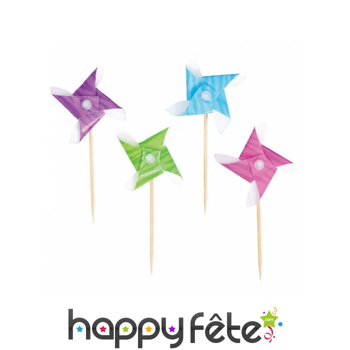 50 moulins à vent colorés sur pique en bois, 8,5cm