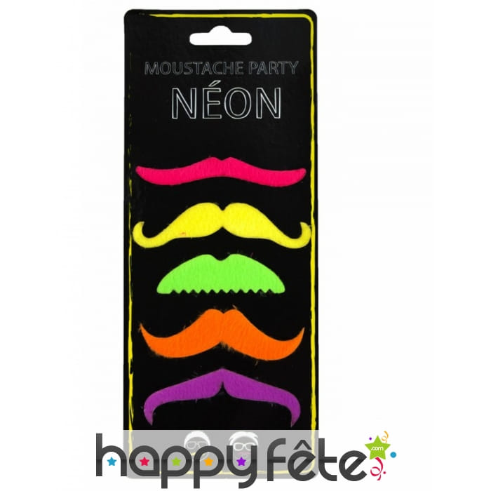5 Moustaches rigolotes fluo pour adulte