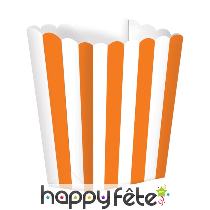 5 Pots à Popcorn lignés orange et blanc