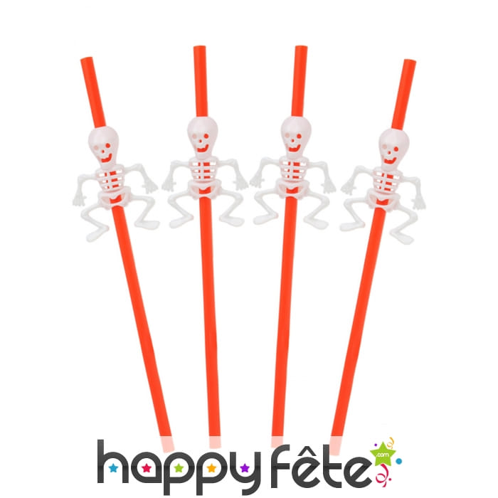 5 Pailles oranges avec squelette blanc