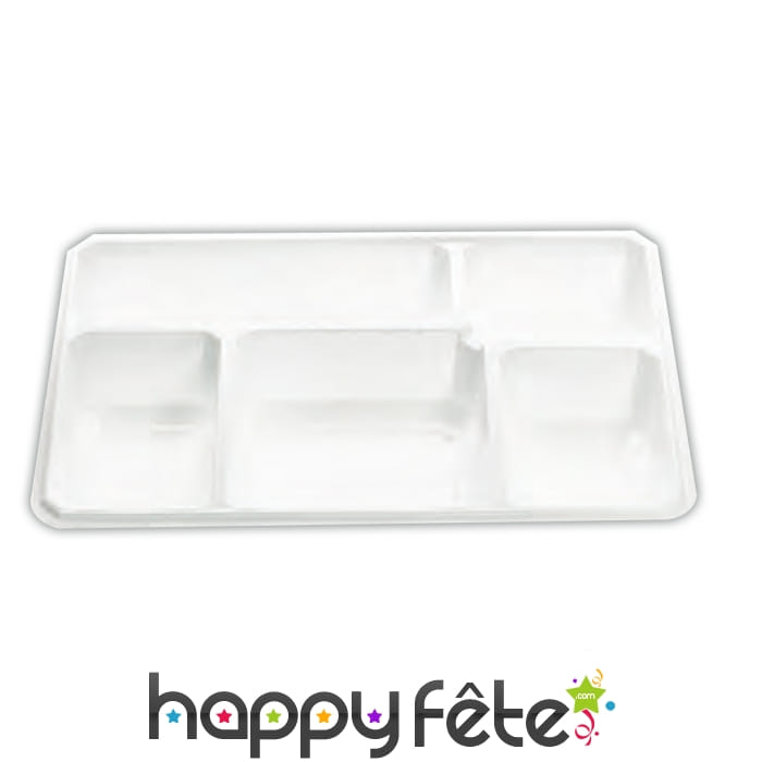50 plateaux repas 5 compartiments blanc