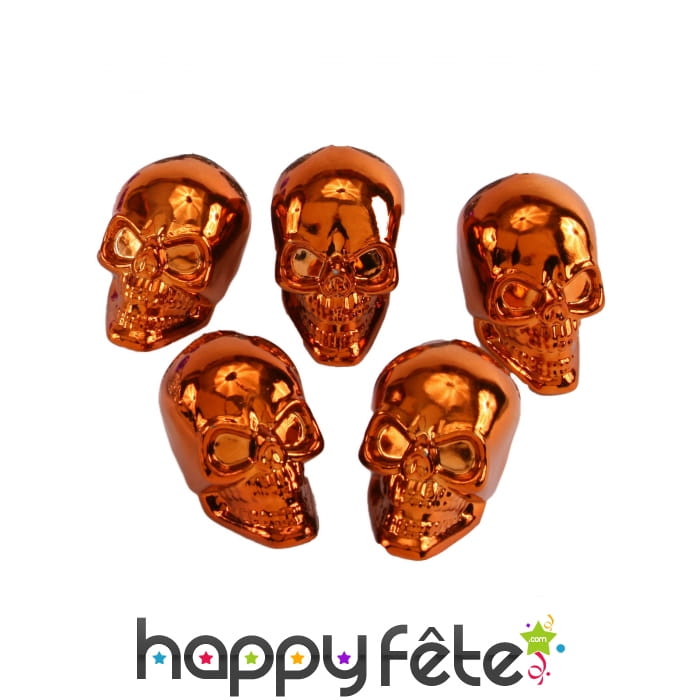 5 petites têtes de mort coloris cuivre métallique