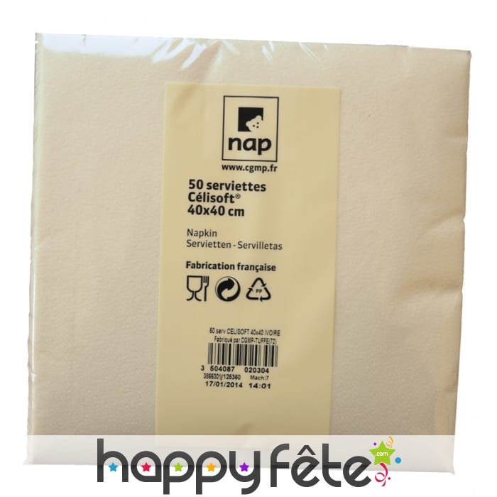 50 serviettes ivoire en celisoft de 40cm