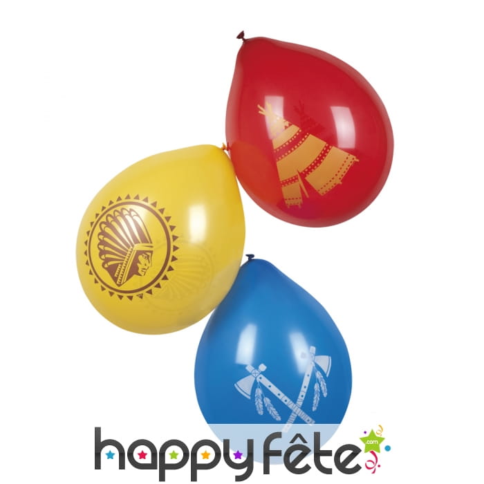 6 Ballons avec imprimé indien, 25cm