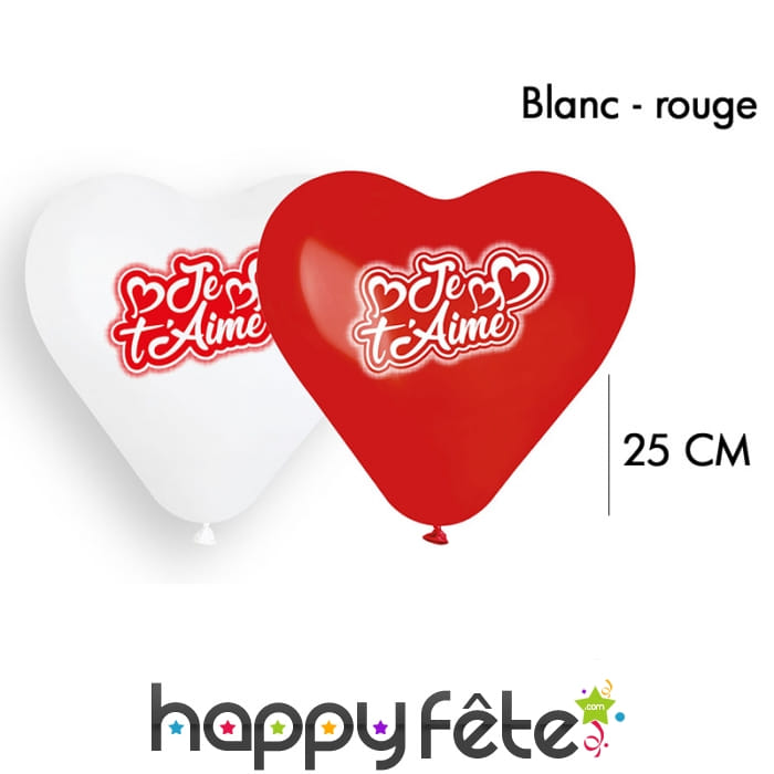 6 Ballons coeur je t'aime, 25cm
