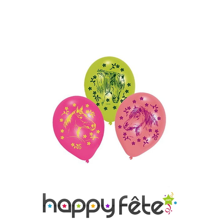 6 Ballons colorés imprimés chevaux