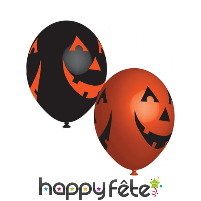 6 Ballons de visage de citrouille orange et noir