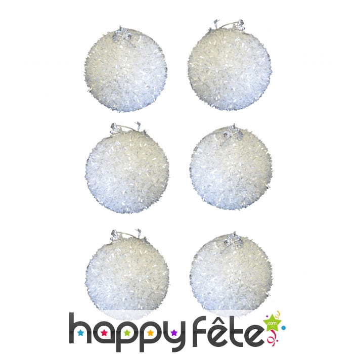 6 boules de Noël blanches ouatées à paillettes