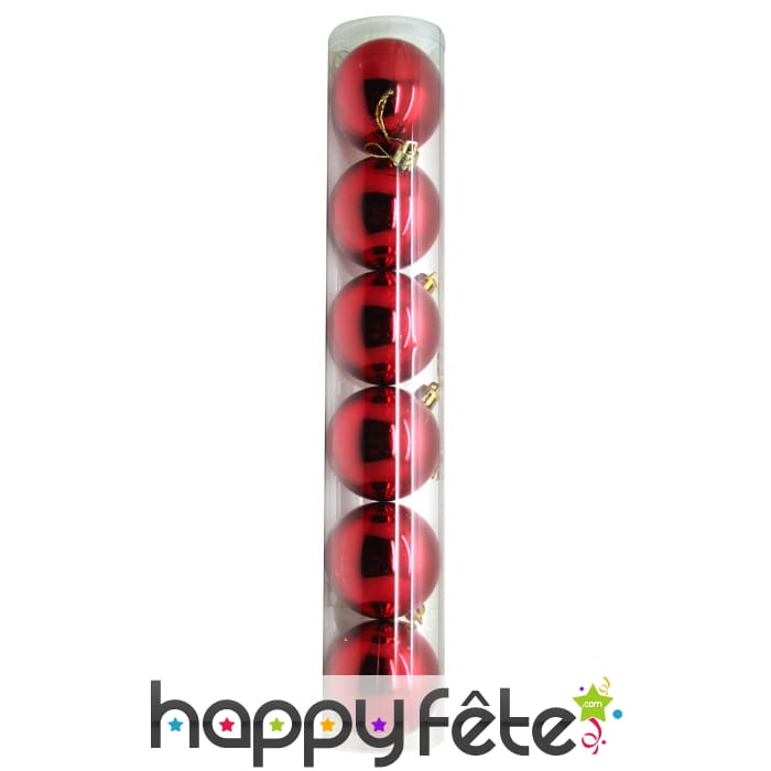 6 boules de noel brillantes rouges. 6 cm