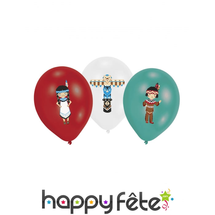 6 Ballons imprimé indien rouge blanc vert, 27,5 cm