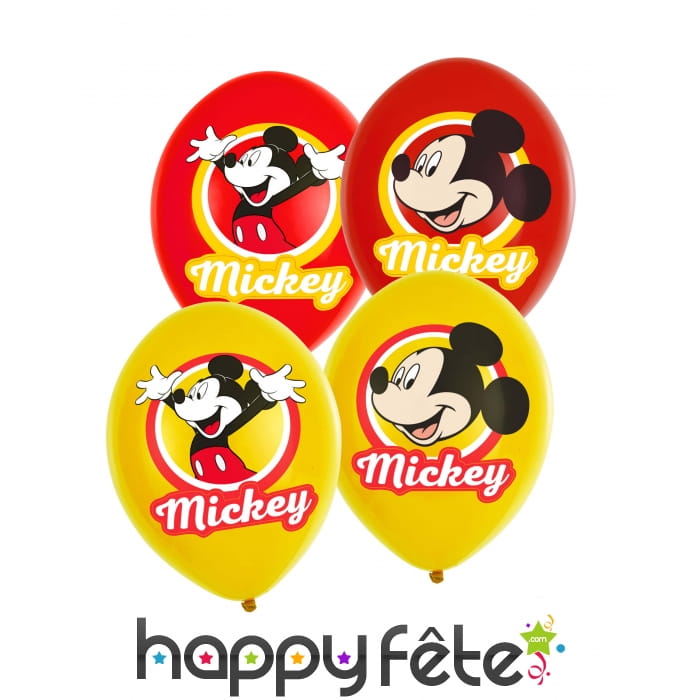 6 Ballons imprimé Mickey rouges et jaunes, 27,5cm