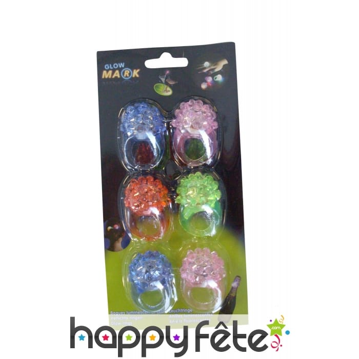 6 bagues lumineuses en caoutchouc pour enfant