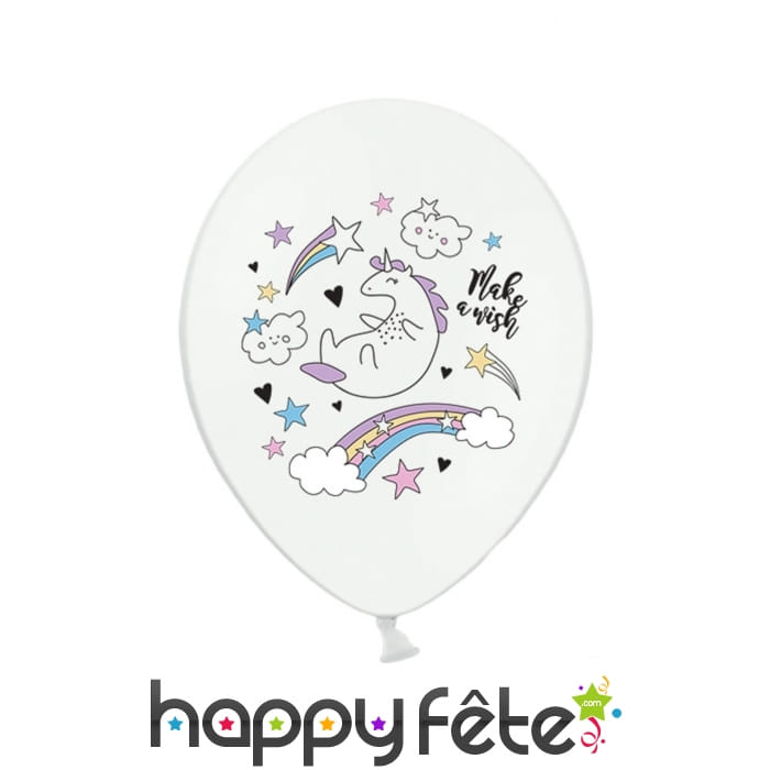 6 Ballons licorne make a wish de 30 cm