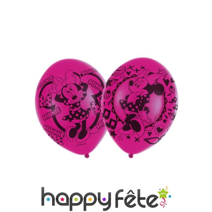 6 Ballons Minnie Mouse amoureuse fuchsia de 27,5cm