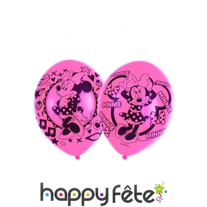 6 Ballons Minnie Mouse amoureuse roses de 27,5 cm
