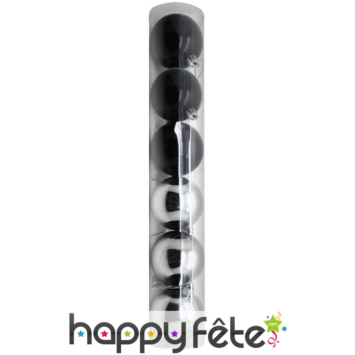6 boules noel brillantes 6 cm 3 argentées 3 noires
