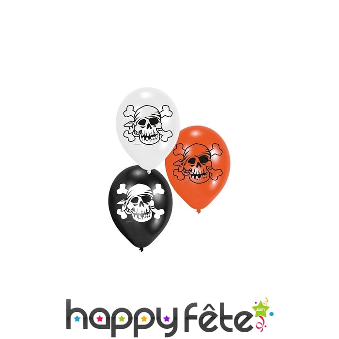 6 Ballons pirates imprimés tête de mort