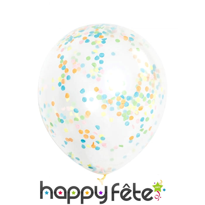 6 Ballons transparents avec confettis colorés