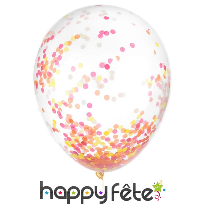 6 Ballons transparents avec confettis phospho