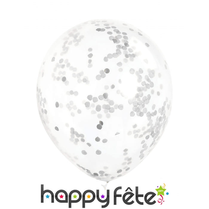 6 Ballons transparents et confettis argentés