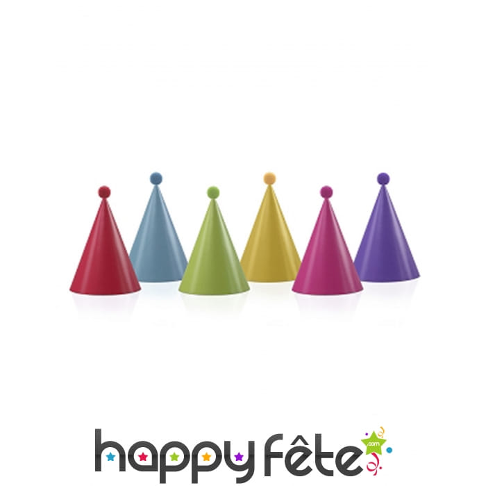 6 Chapeaux cotillons avec pompons