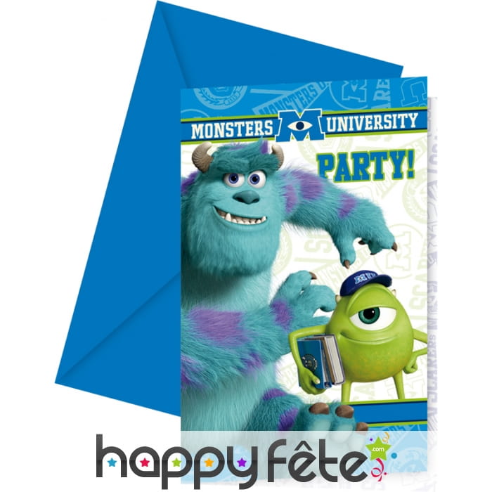 6 cartes d'invitation Monster University