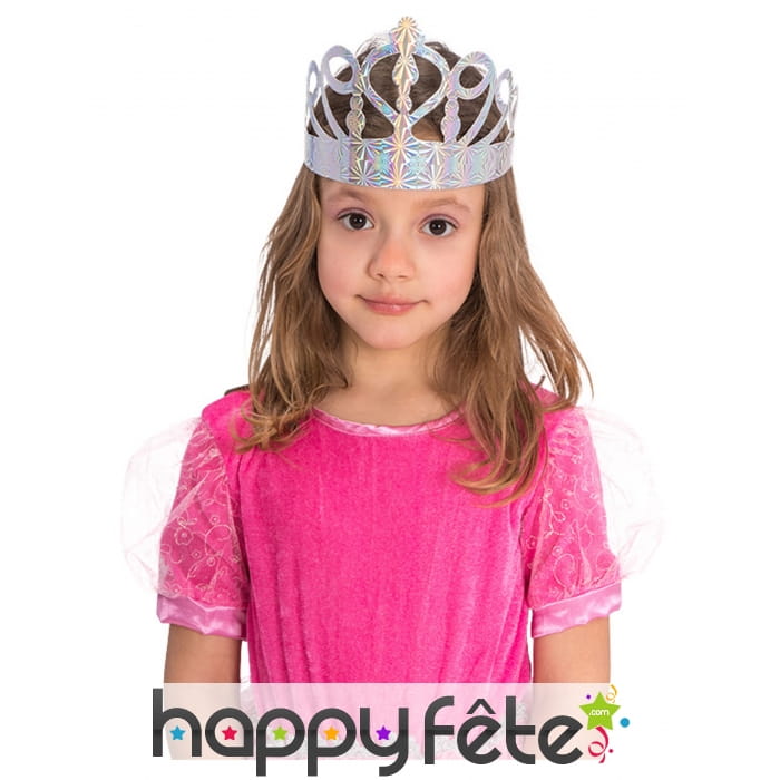 6 Couronnes en carton argenté fille 34,5cm