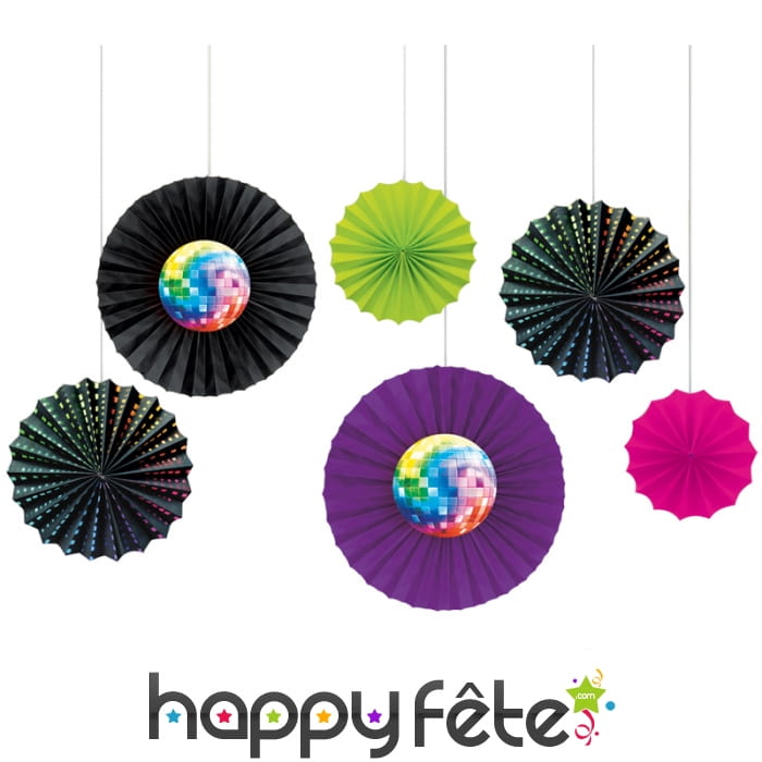 6 éventails imprimés disco