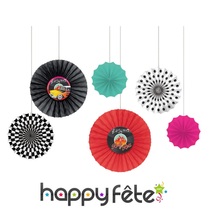 6 éventails imprimés rock'n roll