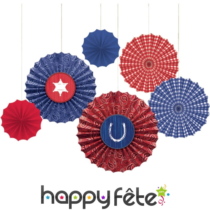 6 éventails imprimés western