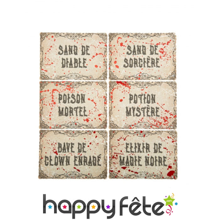 6 Etiquettes pour bouteilles de Halloween