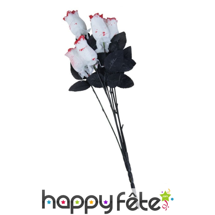 6 fausses roses blanches ensanglantées