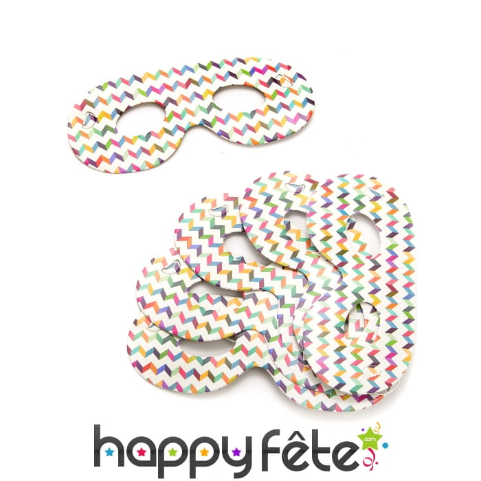 6 Loups en carton motifs chevrons colorés