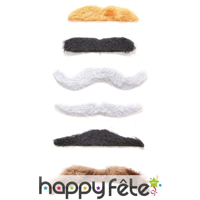 6 moustaches adhésives multi formes et couleurs