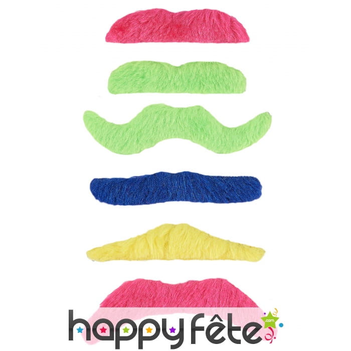 6 Moustaches fluos adhésives