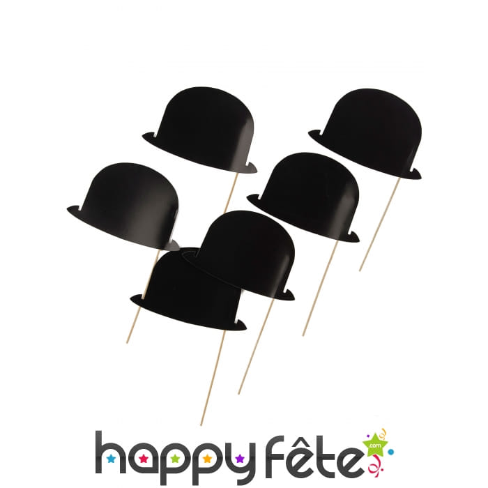 6 photobooth Chapeaux melons noirs