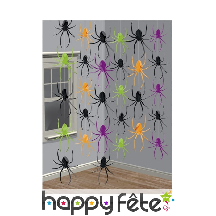 6 suspensions araignées colorées de 210cm