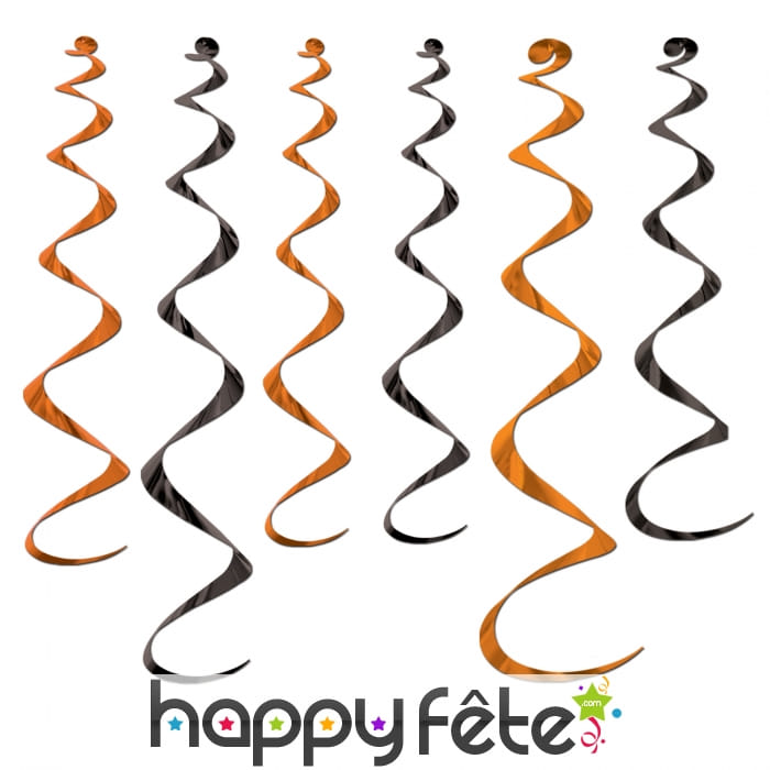 6 Suspensions spirales orange et noires