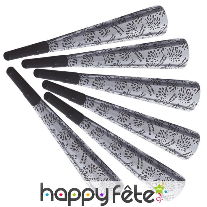 6 trompettes cotillon argentées