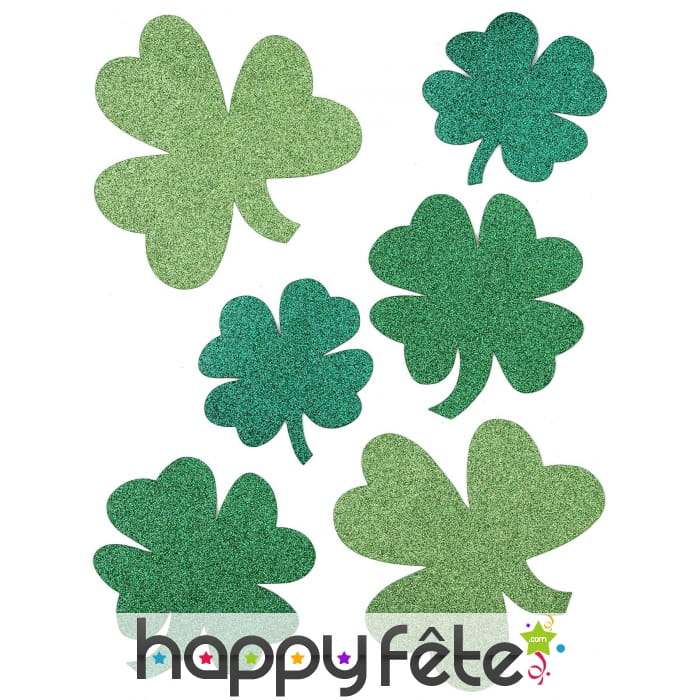 6 Trèfles paillettés St Patrick en papier